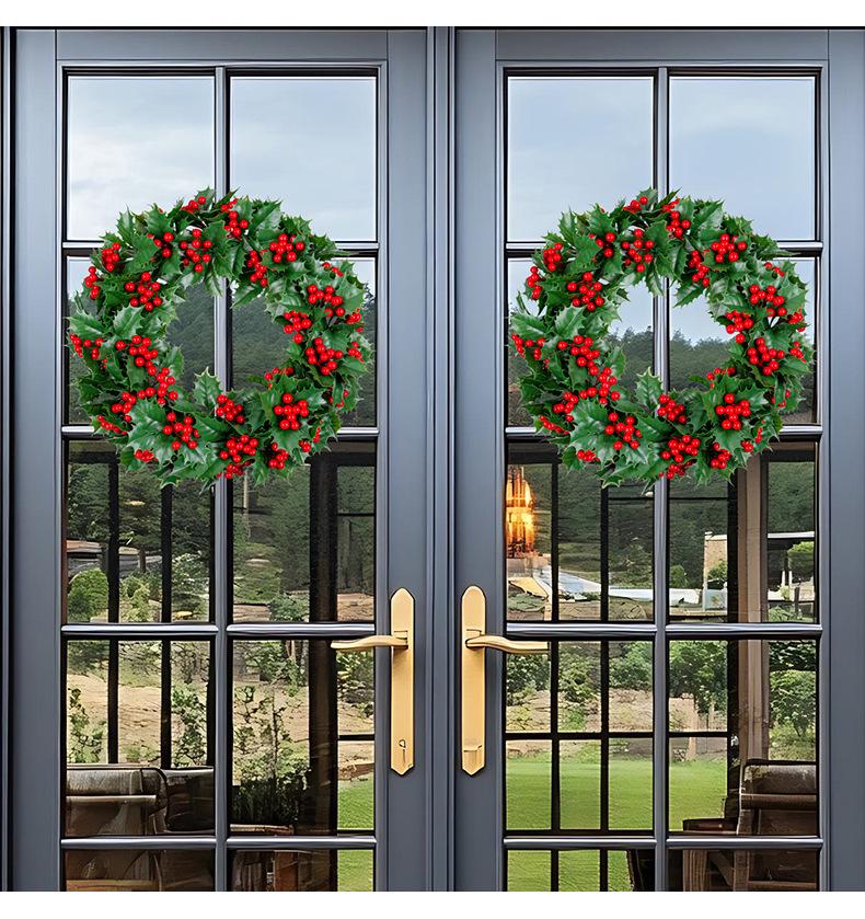 Red Berry & Green Leaf Christmas Wreath for Wall Hanging & Window Display