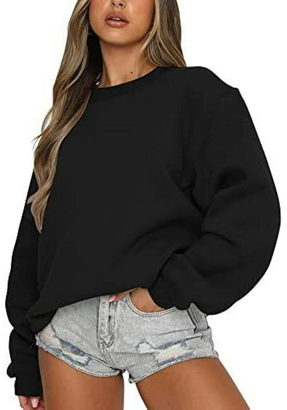 Women's Fashion Plus Velvet Solid Color Round Neck Loose Long Sleeve Hoodie for Autumn/Winter