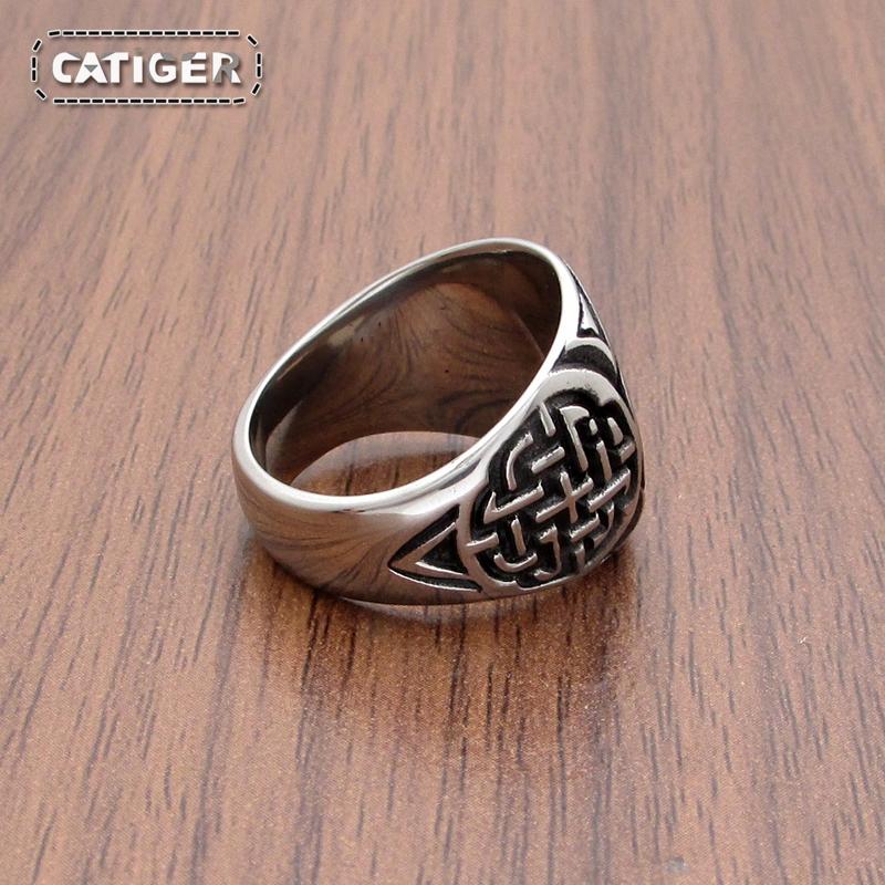 Punk 316L Stainless Steel Vikings Slavic Wheel Amulet Ring Scandinavian Runic Vikings Rings Jewelry