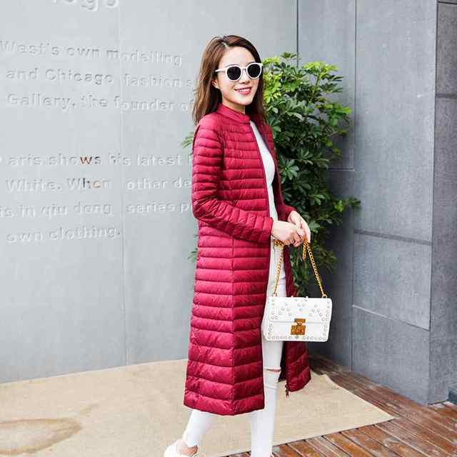 Woman's Ultra Light Down Jackets Stand Collar Slim Knee Length 90% White Duck Down Coats Women Down Parkas Lady Overcoats