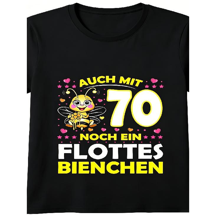 Ladies 70 Years Flottes Bee 70th Birthday Anniversary V-Neck T-shirt, black