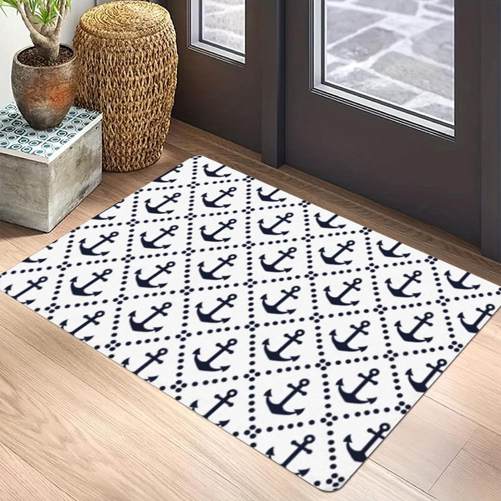 Navy Blue Anchor & Sailboat Print Carpet Mat Rug for Living Room Bedroom Indoor Home Decoration Modern Nautical Design Floor Mat