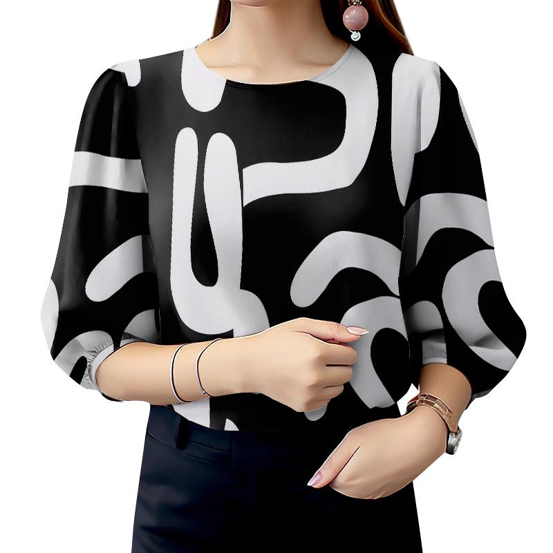 ZANZEA Women Casual O-neck 3/4 Sleeve Loose Print Blouse
