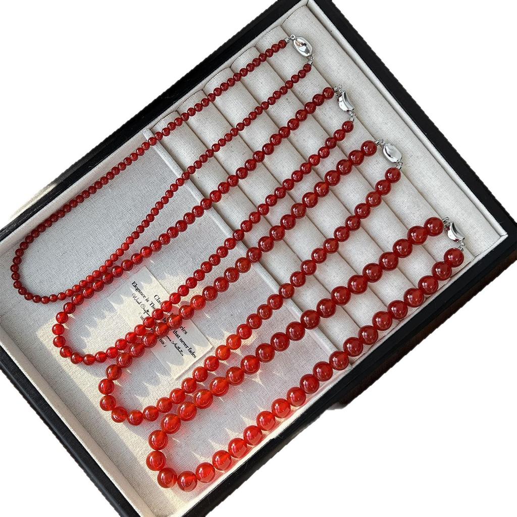 7A Red and Green Agate Chalcedony Beaded Necklace with Yuanbao Buckle - Women's Cross-border Hot Jewelry Item