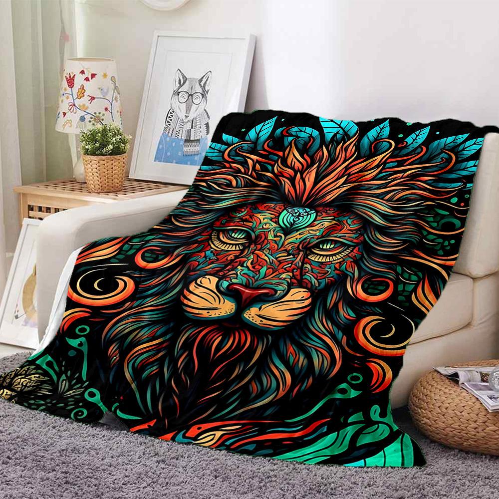 1PC Lion Headgear Print Blanket, Soft Throw Blanket - Warm & Cozy for Couch, Bed, Office, and Travel yy250912211