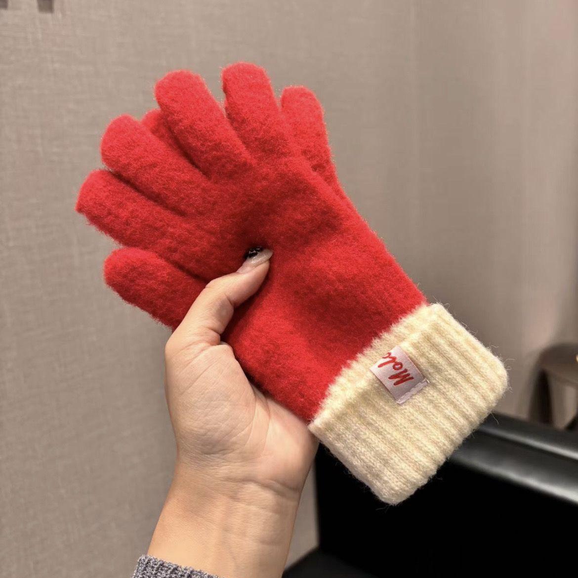 

Перчатки из искусственного кашемира женские зимние корейские флисовые теплые полностью защищенные от холода пальцы утолщенные трикотажные ветрозащитные для езды на велосипеде One size красный