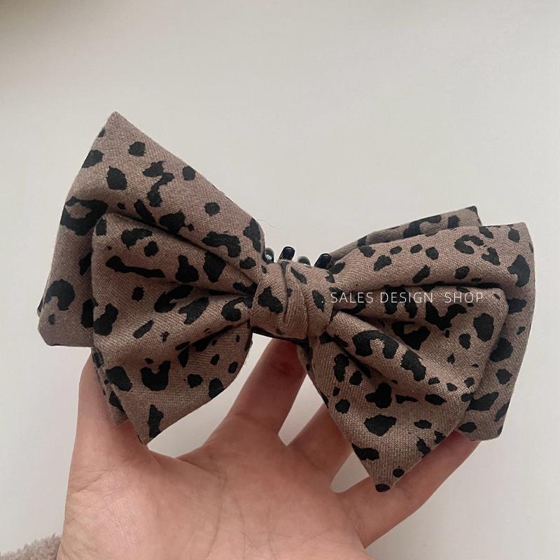 Leopard Print Double Layer Bow Hair Clip for Women - High Ponytail Accessory