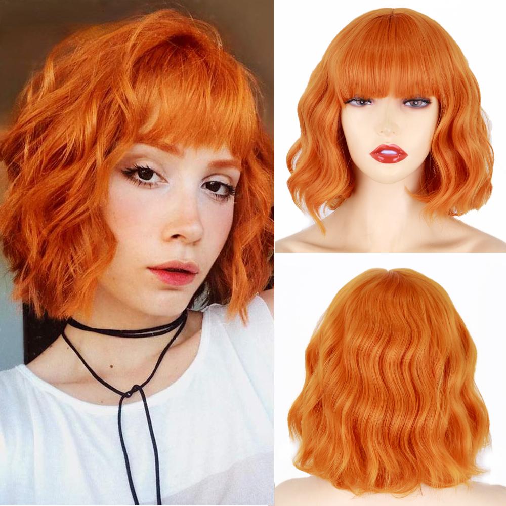 MERISIHAIR Brązowe krótkie peruki Bob Wave z grzywką Blond dla kobiet Naturalne odporne na ciepło syntetyczne peruki Codzienne noszenie Cosplay Kręcone włosy