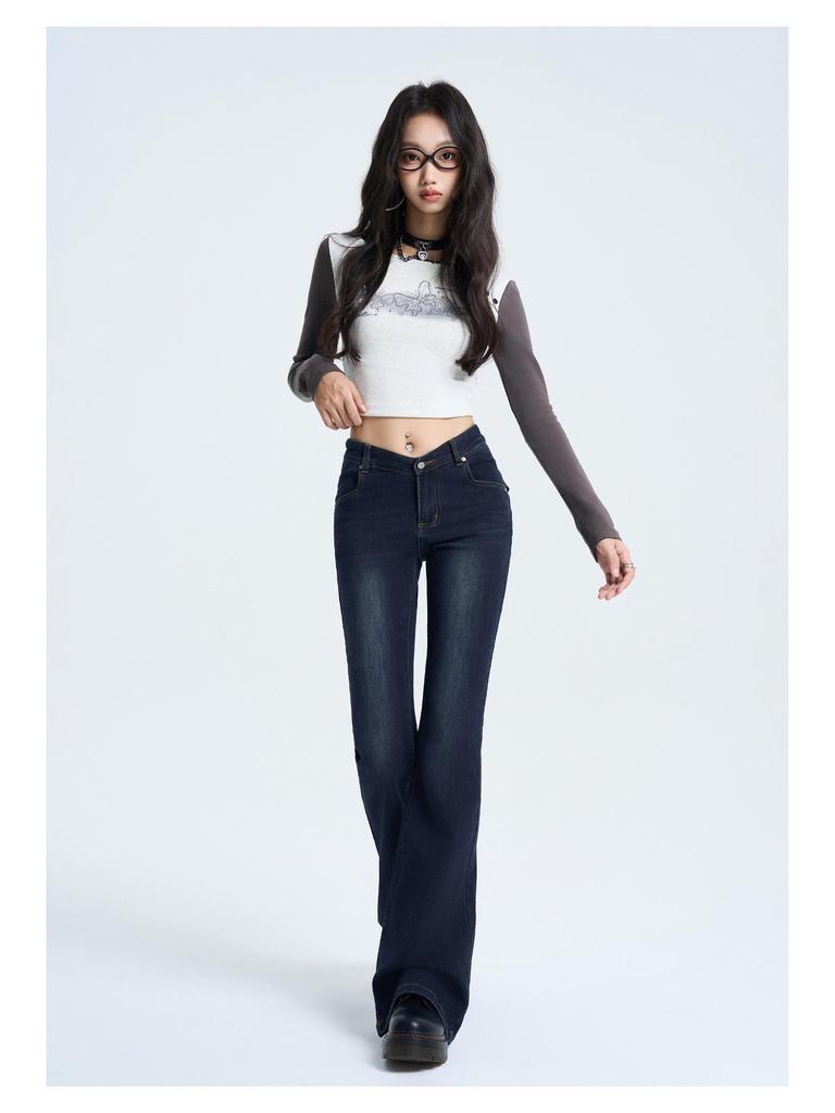 Jeans a zampa retro a vita a V da donna 2025 - Pantaloni a zampa a vita bassa trendy