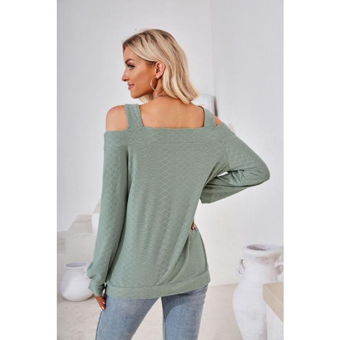 Camicetta da donna primaverile e autunnale senza spalline tinta unita comoda maglietta casual a maniche lunghe ampia
