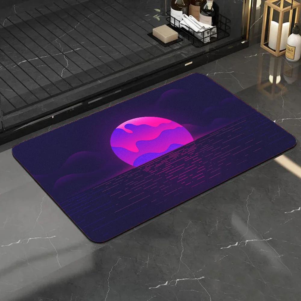 1pc Purple White Wave Gaming Bathroom Absorbent Mats Anti-Slip Mats Home Decor Supplies Carpets Home Kitchen Floor Mats