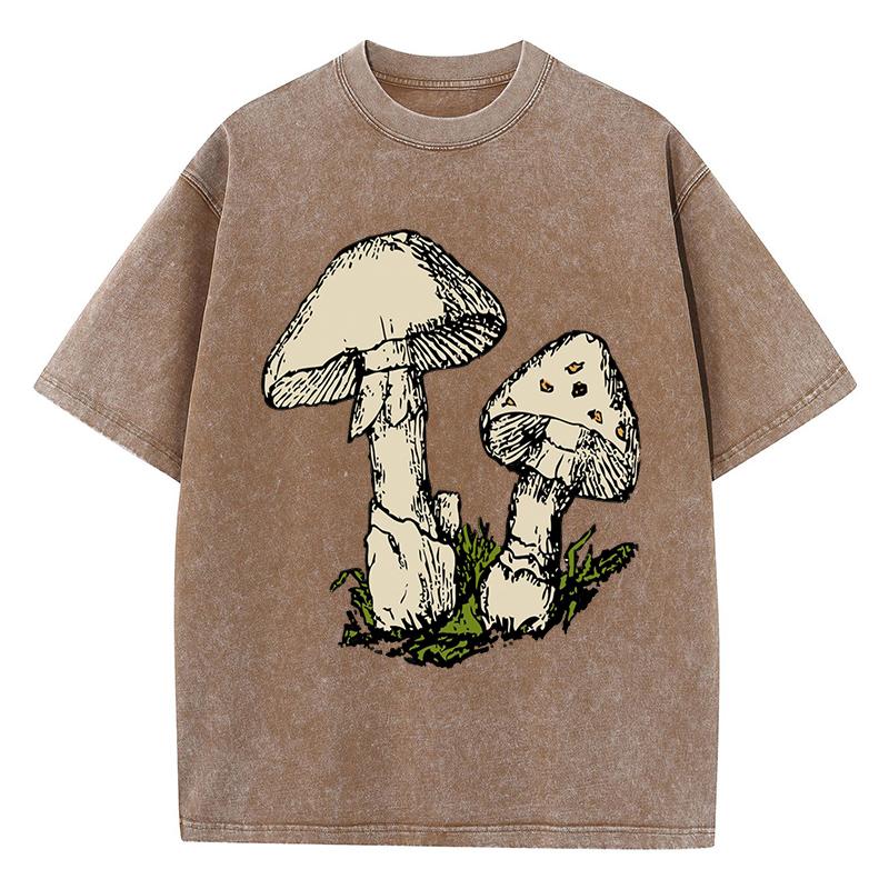 Cartoon Mushrooms Print Womens Washed T Shirt Cotton Y2K T-Shirt Oversized Casual Short Sleeves Summer Streetwear