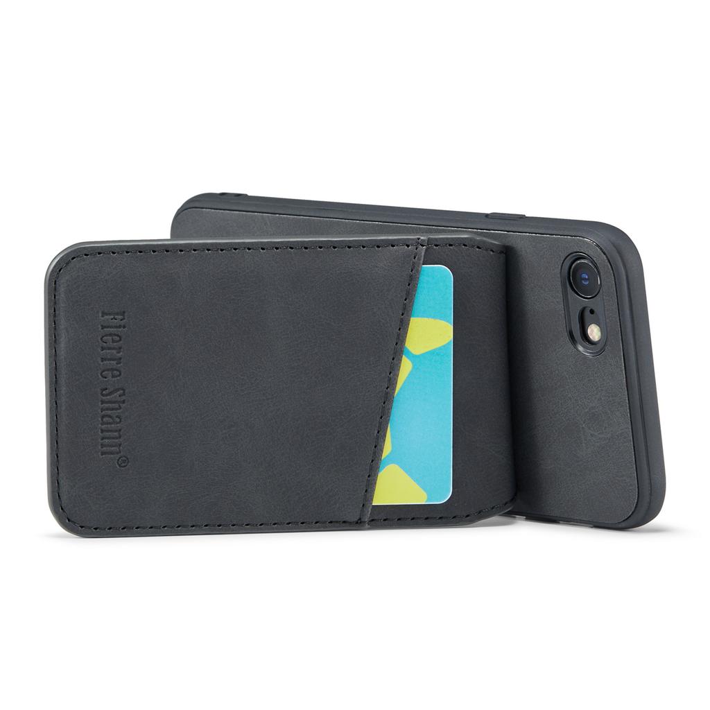 FIERRE SHANN For iPhone 7/8/SE (2020)/SE (2022) Card Holder Phone Case Kickstand PU Leather+TPU Cover