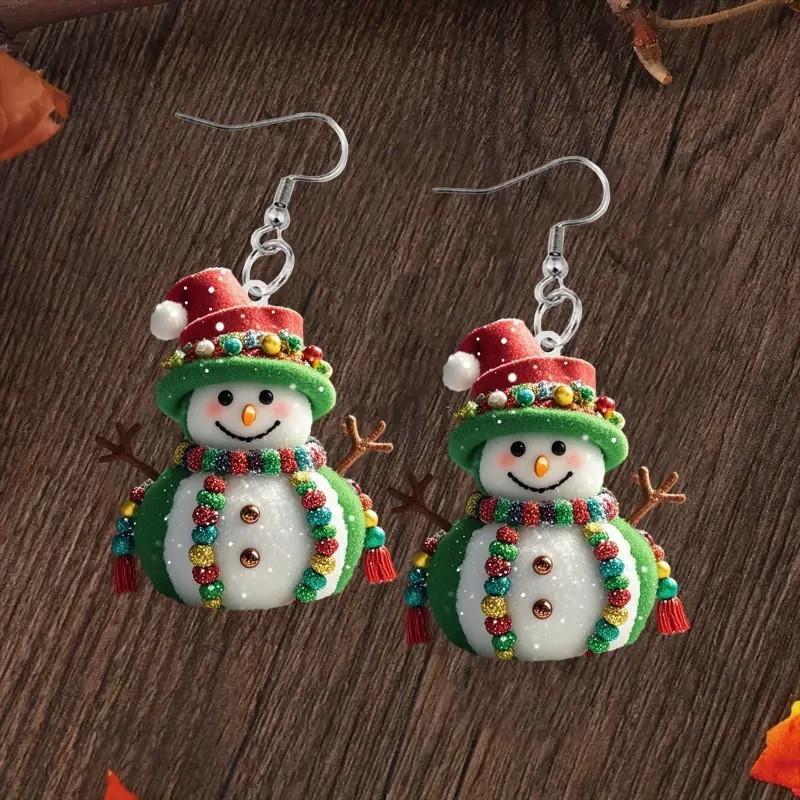 Christmas Themed Snowman Pattern Women Acrylic Earrings For Women And Girls