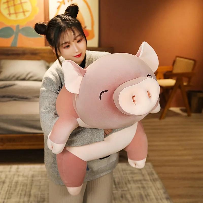 50/80cm Love Buttocks Pink Pig Stuffed Doll Lying Plush Piggy Toy Animal Soft Plushie Pillow Cushion Kids Baby Comforting Gift