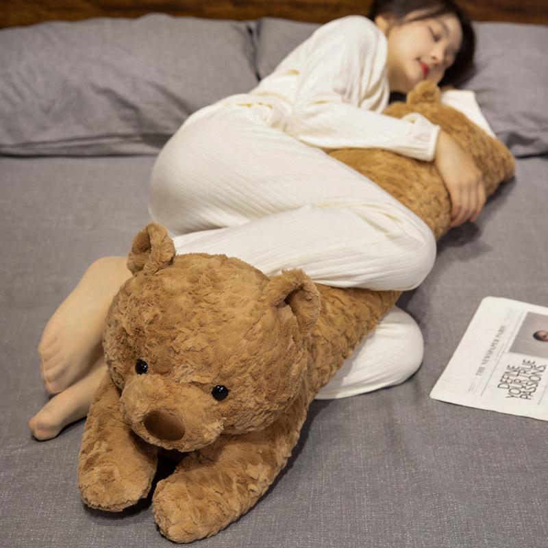 Big Size Cute Lying Bears Dolls Soft Plush Toys Kawaii Stuffed Animals Lifelike Brown Bear Long Pillow Comfort for Kids Gifts