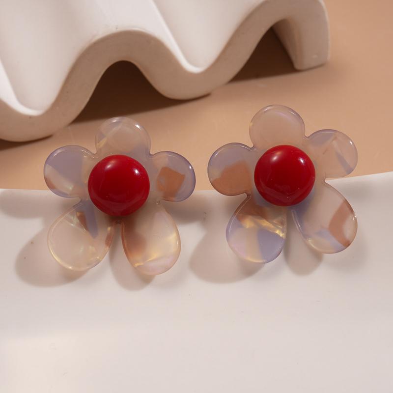 Vintage Resin Blend Flower Geometric Stud Earrings for Women Personality Flower Irregular Temperament Earrings Aesthetic Jewelry