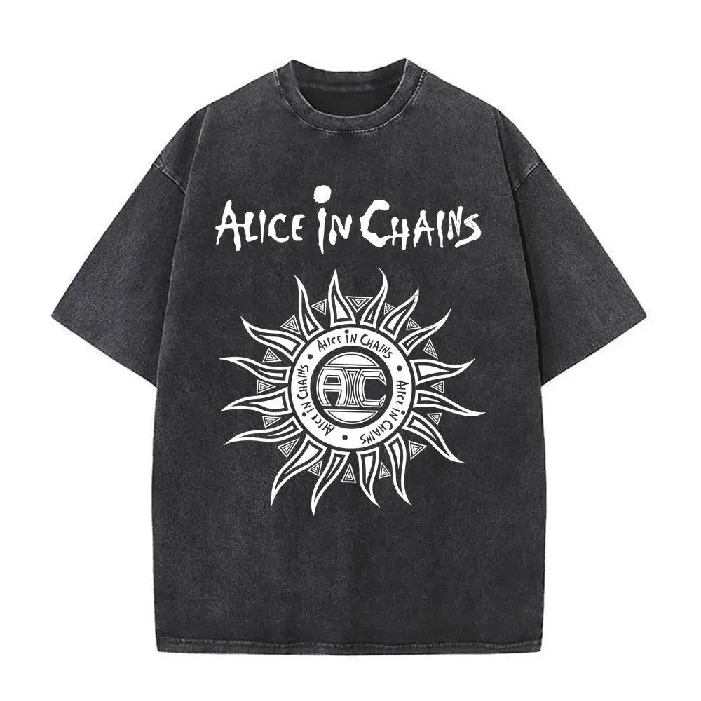 New In Top & Tees Mens T-Shirt Camisetas Rock Band Alice In Chains Dirt Washed Vintage Short Sleeved Round Neck Y2k Tshirt