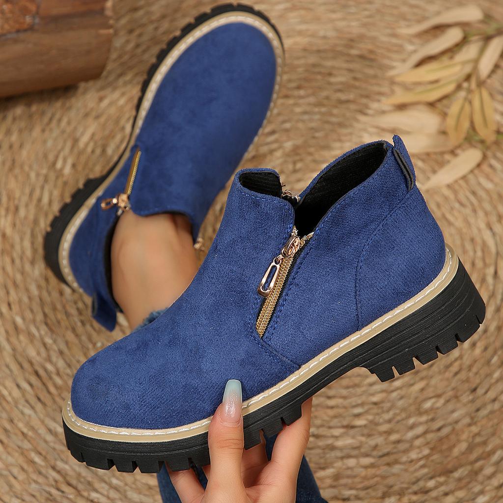 2025 New Round Head Thick Bottom Side Zipper Martin Boots Short Boots Autumn and Winter Large Size Foreign Trade Women's Short Boots