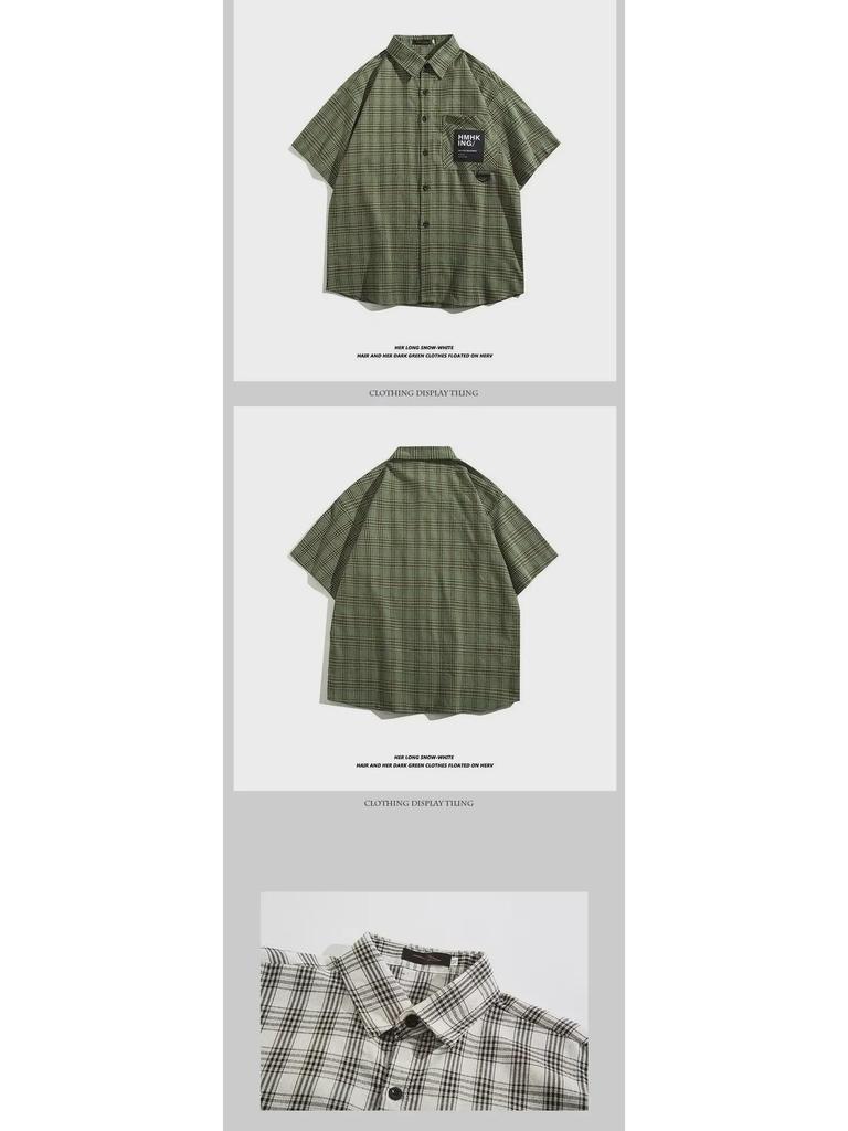 Trendy Men's Japanese Plaid Five-Point Sleeve Shirt for Summer