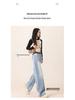 Summer 2025 Women's Light Blue High-Waist Wide-Leg Jeans - Slim Drape, Loose Fit, Narrow Straight Style