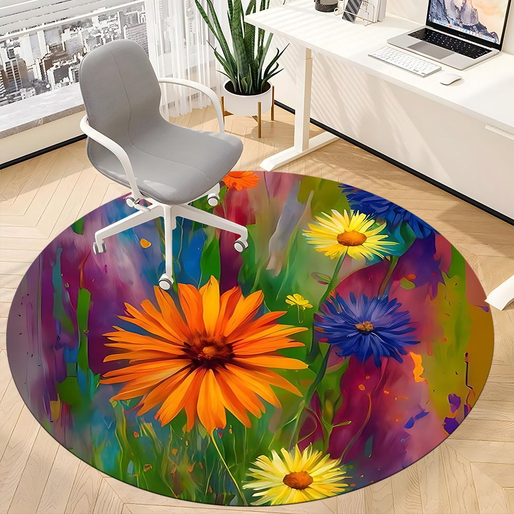 1pc Floral Garden Office Round Area Rug, Indoor Mat Suitable ForOffice, Under Office Chairs Bedroom Living Room Home Decor, Room Deco D066