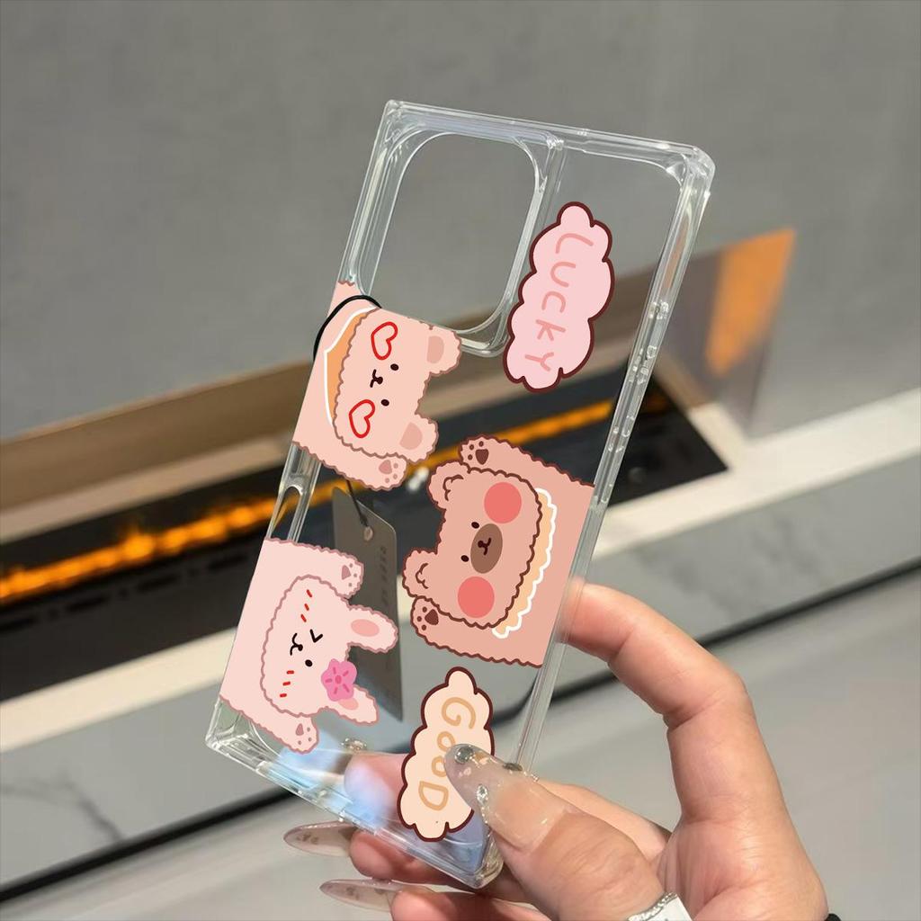 Clear Square Back Tube Case Protection For iPhone 13 11 12 15 Plus 14 Pro Max 16 ProMax Anti-Oxygen,Cute Bear Pattern Casing