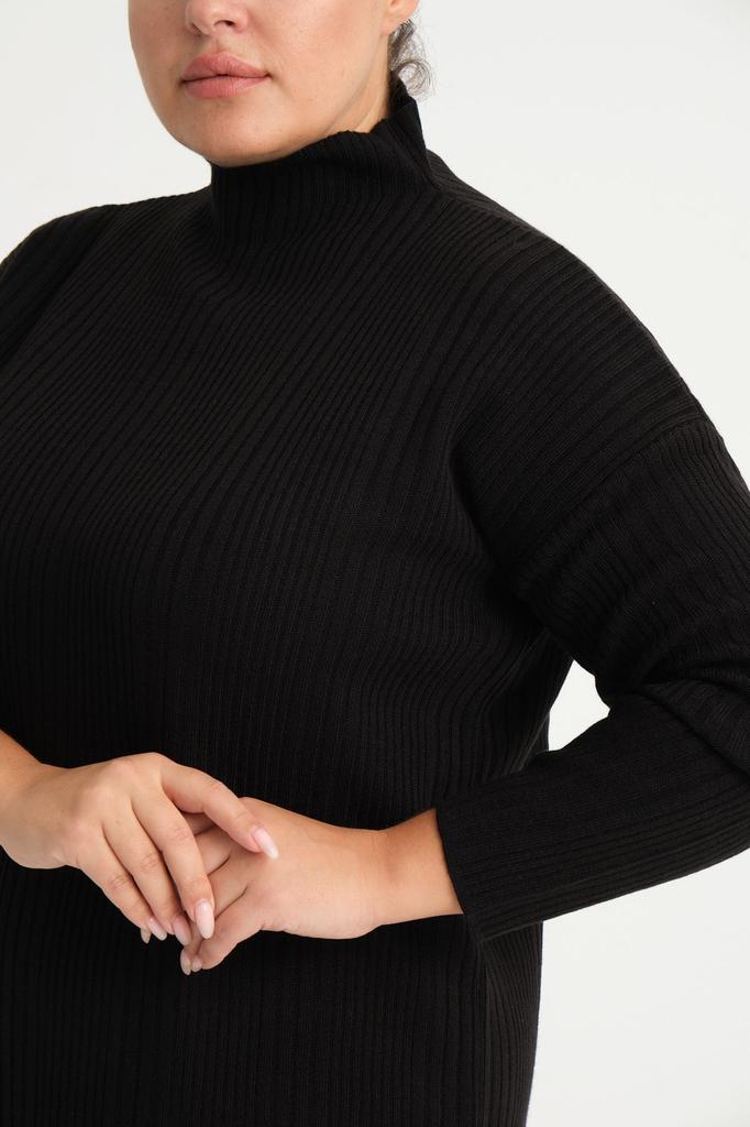 Damen Big Size Kleid Grün Halb Rollkragen Strickkleid Plus Size