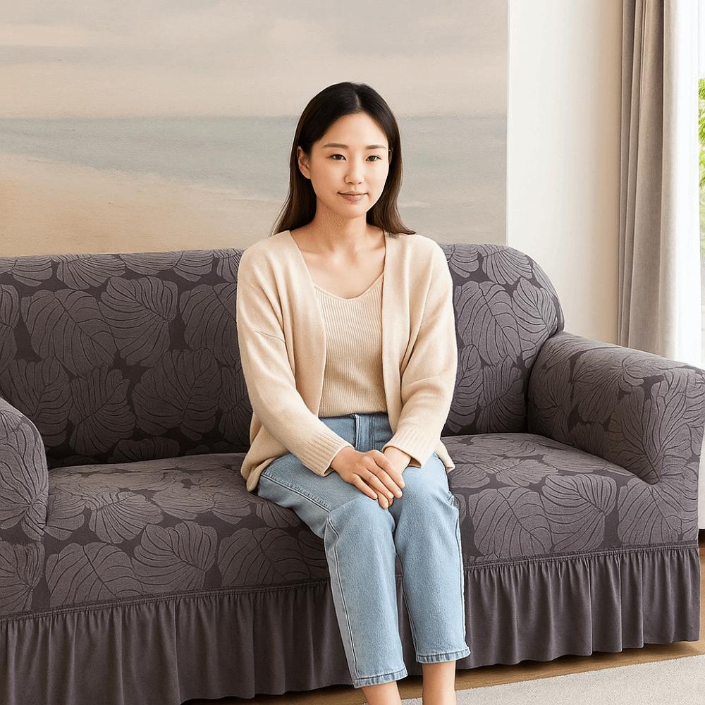 2/3 Seat Stretch Couch Cover Elastic Leaf Print Furniture Protector All-inclusive With Skirt Corner Sofa Slipcover Hotels