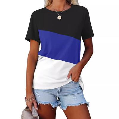 Women's Summer Color Matching Top Casual Short Sleeve Crew Neck T-Shirt
