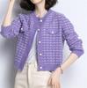 Autumn and Winter Xiaoxiangfeng Top, Short, Small, Foreign, Elegant, Black and White Plaid Contrasting Knitted Jacket
