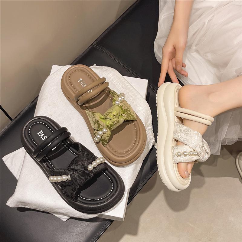 Casual versatile platform Boken slippers women's 2025 summer new wear heightening one-word cool slippers women's shoes