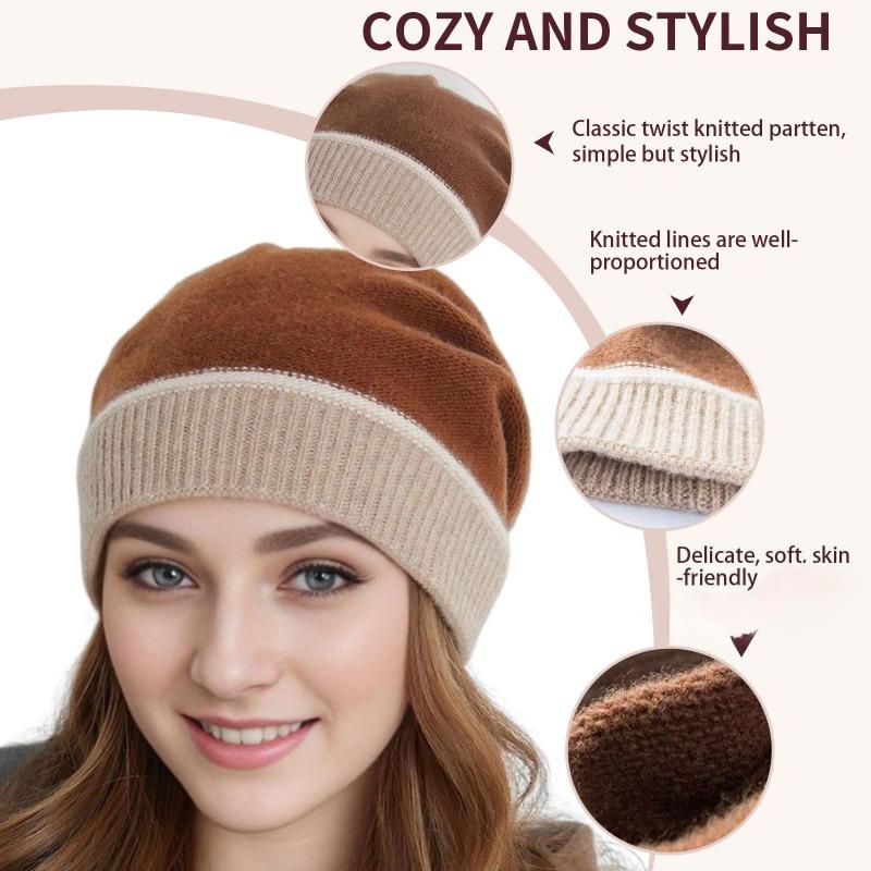 Autumn and Winter Piece Together Color Thickened for Keep Warmth Knitted Mao Line Hat Women Fashion Ear Protection Baotou Knitted Heap Heap Hat