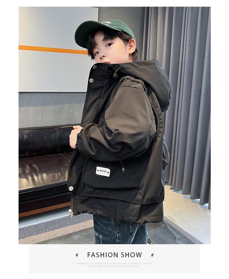 Boys' Outerwear, New Spring Clothing, Children's Spring Hooded Windbreaker Jacket, Big Children's Top, Stylish Spring and Autumn Fashion Trend