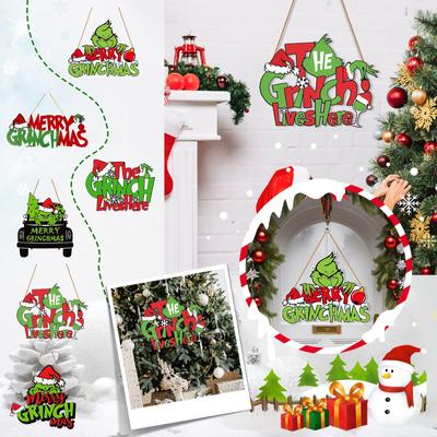 2D Greentown Doorplate, Christmas Wooden Hanging Party Decorations