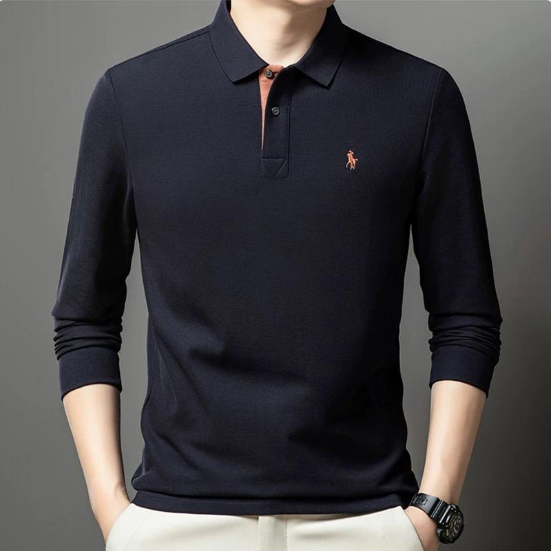 STORN 100% Czysta Bawełna Marka Premium Męska Koszulka Polo z Długim Rękawem Moda Personalizacja Haft z Koniem Klasyczny T-shirt Paul