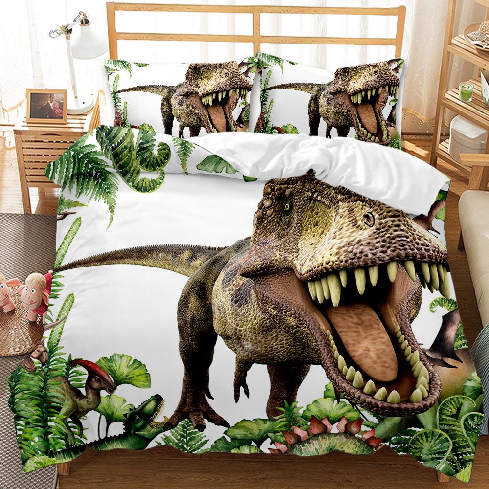 Comforter Dinosaur Tropical Cartoon Dinosaur Twin Bedding Set For Kids Teens Double Queen King Size