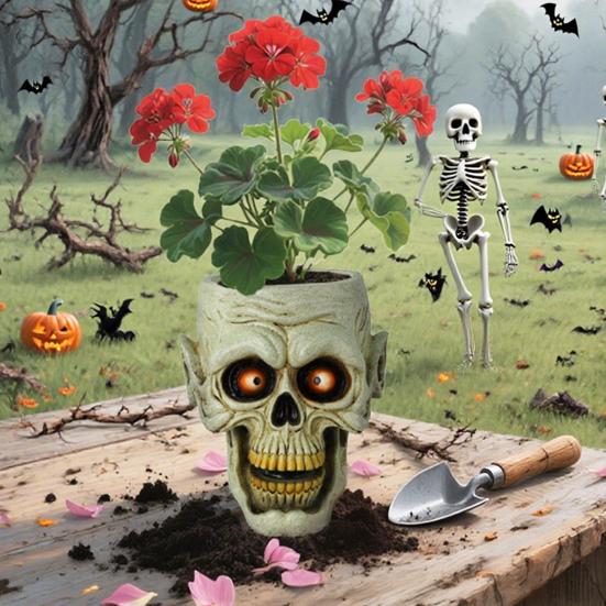 Skull Flower Pot Resin Human Skull Planter Halloween Candy Bowl Gothic Plant Pot for Succulents Home Office Desk Decoration