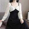 2026 Chic Retro Plus Size Patchwork Color Block Midi Dress for Women - High Waist Slimming Mother's Wear