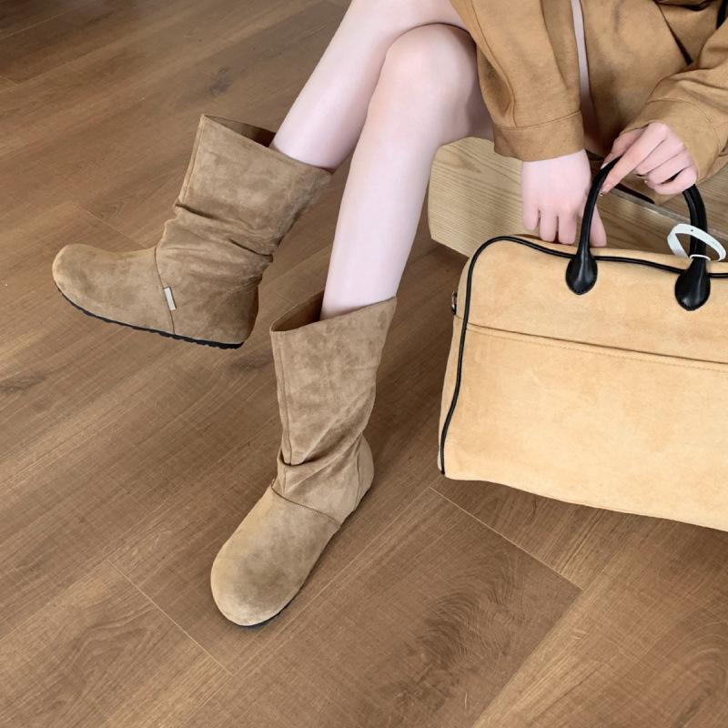 

Retro suede folded inner heightening Birkenstock short boots women s new Korean fashion boots sleeve Martin boots 39 темно-коричневого