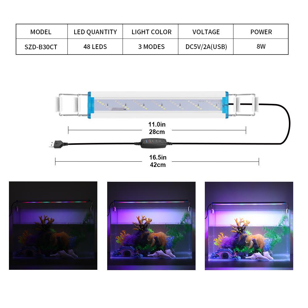 Ultra-Thin Aquarium LED Light with Blue-White Tricolor for Aquatic Plants and Fish Tanks
