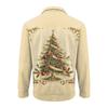 Men's Christmas Cotton Pullover Long Sleeve Outdoor Shirt Vintage Corduroy Button Stand Collar Shirt Casual Sweatshirt Christmas Print Top