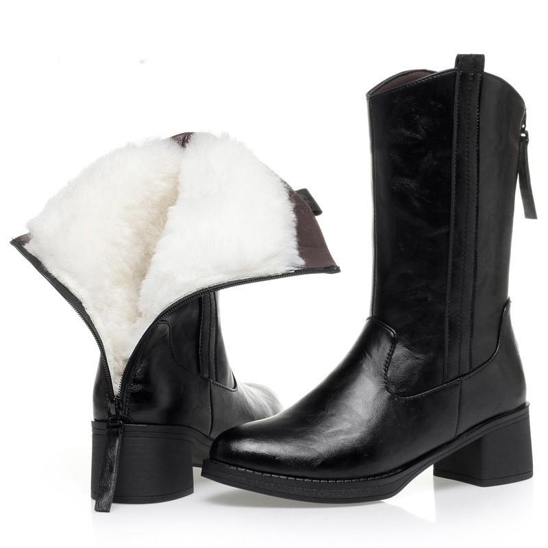 Fashion AIYUQI Women's Knight Boots 2025 New Genuine Leather Women's Winter Boots Vintage Natural Wool Warm Mid Boots For Women