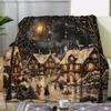 Vintage Christmas Snowy Village Scene Flannel Blanket - Soft Warm All-Season Throw with Cozy Winter Town Print Snowy Houses
