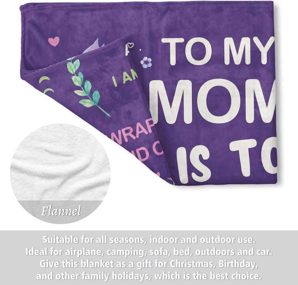 Mothers Day Gift Blanket  for Mom Purple Butterfly Inspirational Throw Blanket Present from Daughter Son Happy Mothers Day