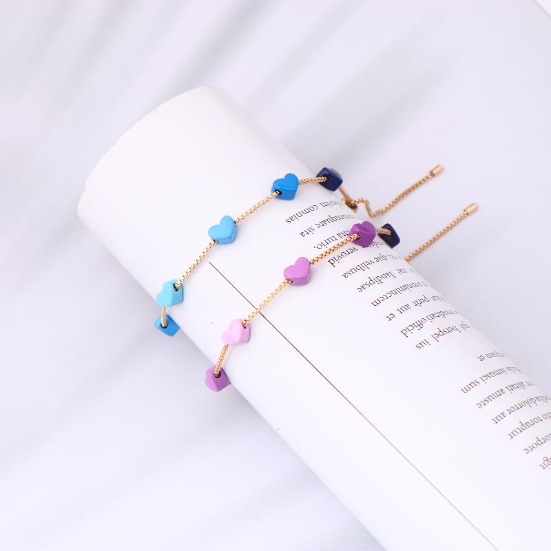 Children'S Colorful Heart Gradient Bracelet Ins Able Wrist Chain For Gilrs Party Jewelry Gift