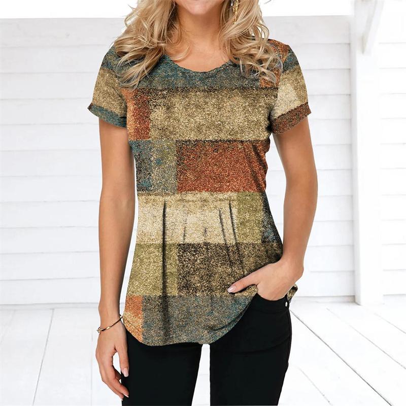 

Футболка с цветным узором для женщин, футболки с геометрическим 3D-принтом, летние свободные топы в стиле Харадзюку, футболки с круглым вырезом и коротким рукавом 8XL