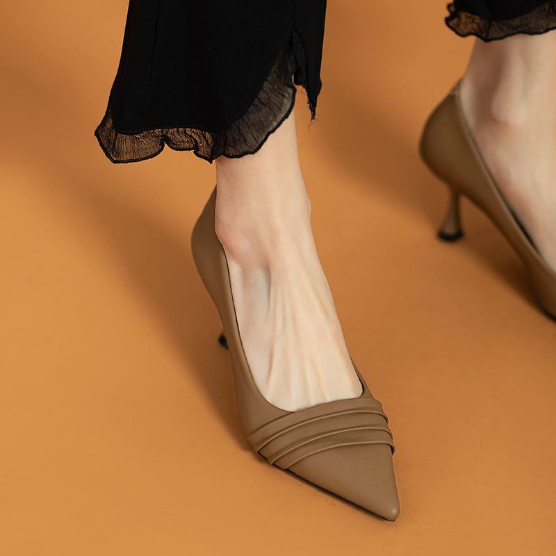 Designer Shoes Pumps Women High Heels Ruffles Boat Shoes Pointed Toe Stilettos  Office Lady Shoe Black Spring Autumn