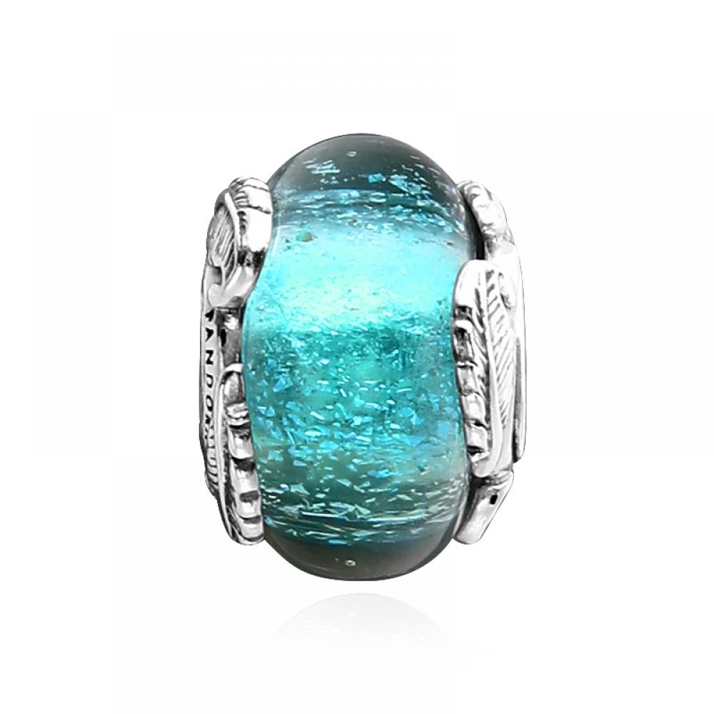 Pandora Curved Feather   Multicolor Murano Glass Silver Charm 792577c00
