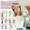 Personalized Silicone Bead Bracelet With Tassels, Wood Beads, Wrist Keychain, Bag Charm